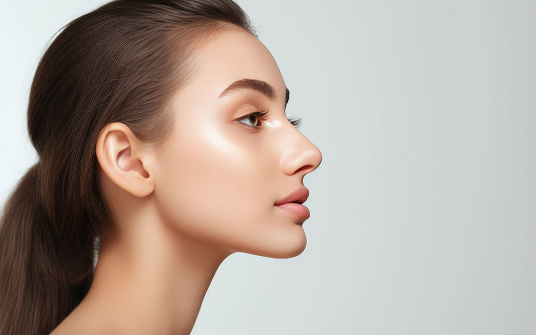 Profile portrait of woman undergoing rhinoplasty