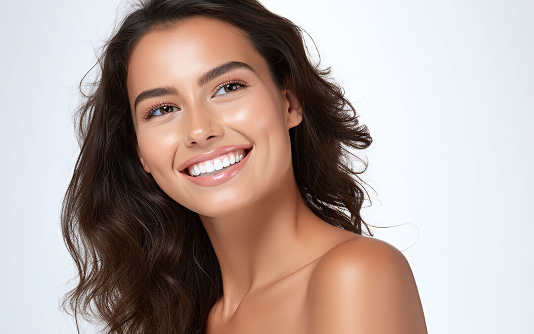 Portrait of young happy Brazilian woman, skin care beauty, skincare cosmetics, dental concept