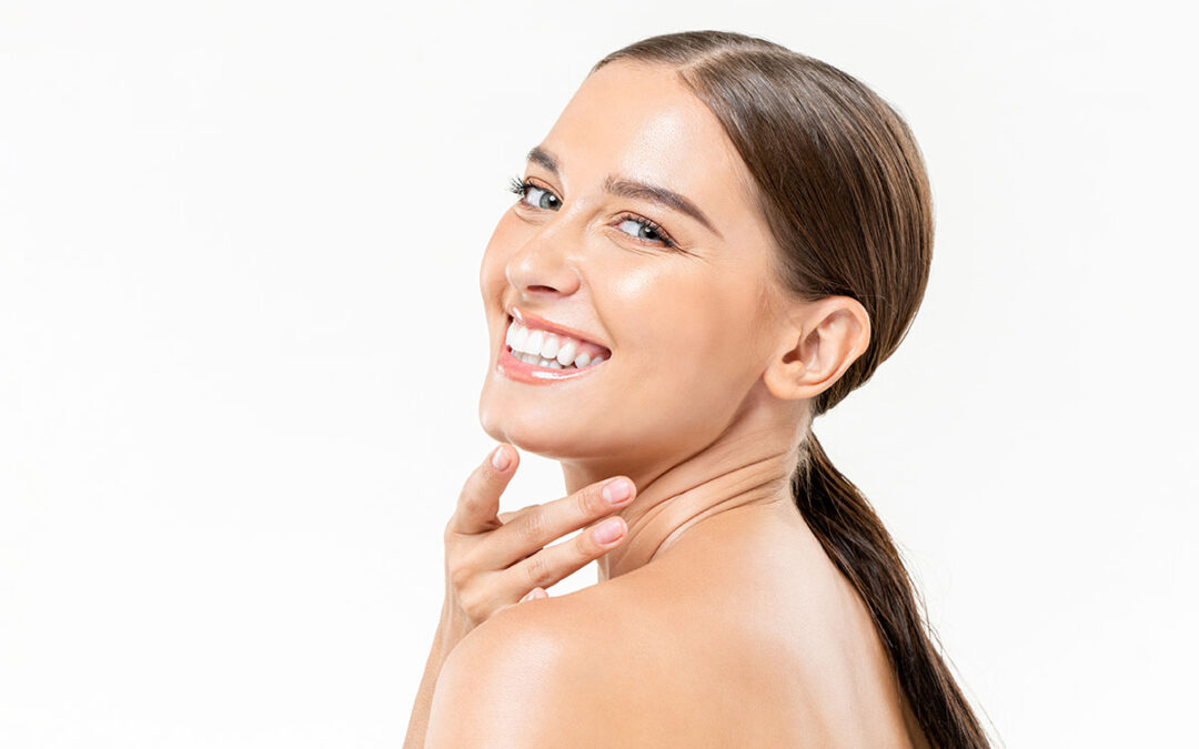 Beautiful Caucasian woman with fresh clear face skin